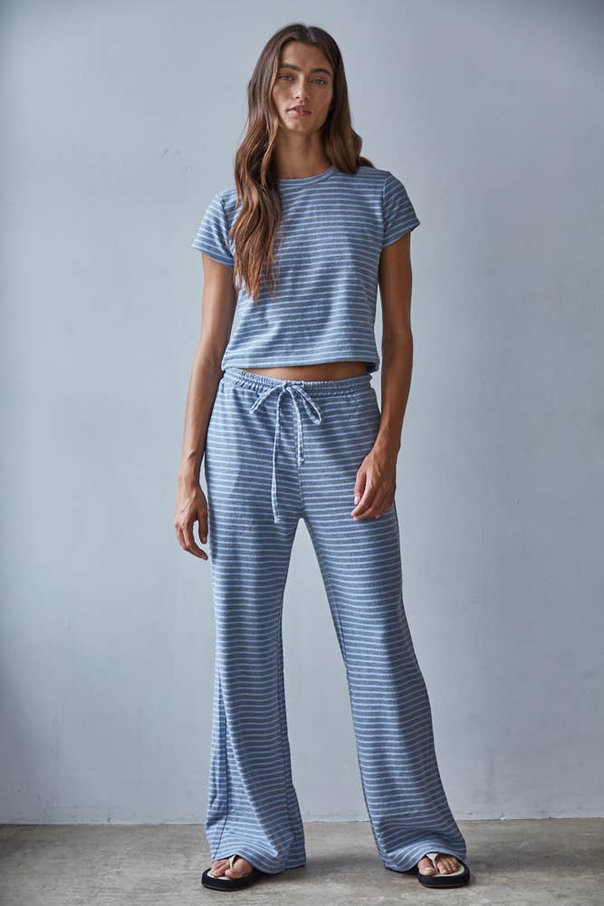 Knit Polyester Cotton Striped Short Sleeve Top - By Together
