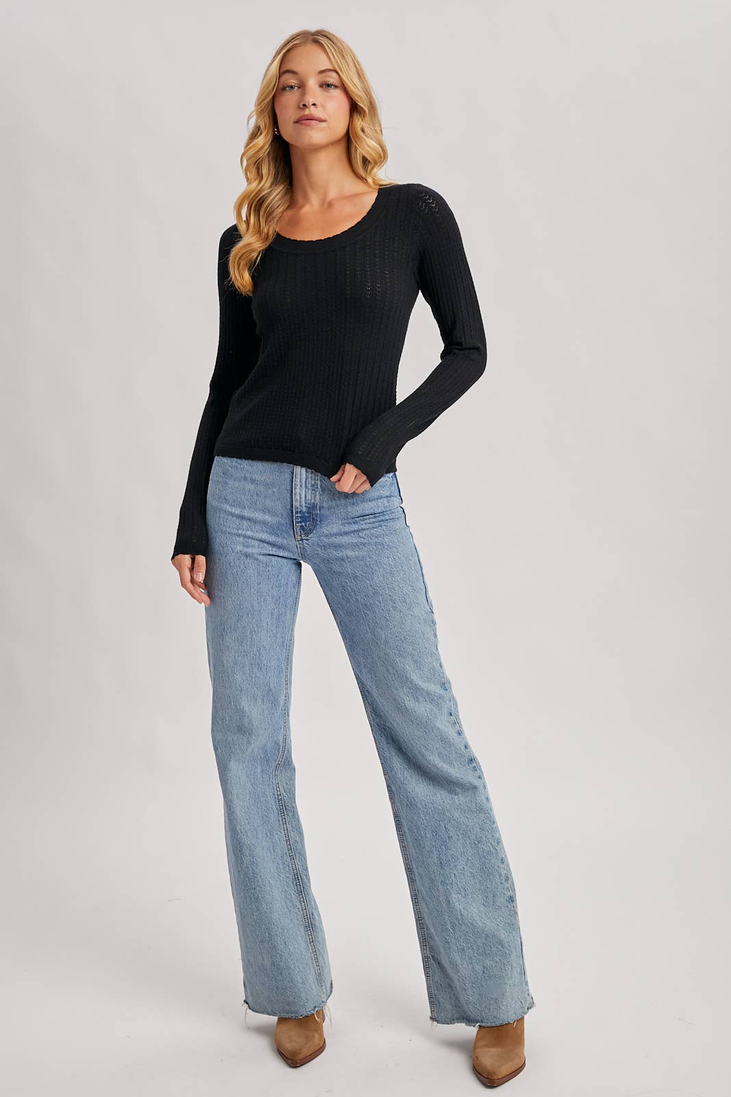 Bluivy - LONG SLEEVED POINTELLE KNIT TOP