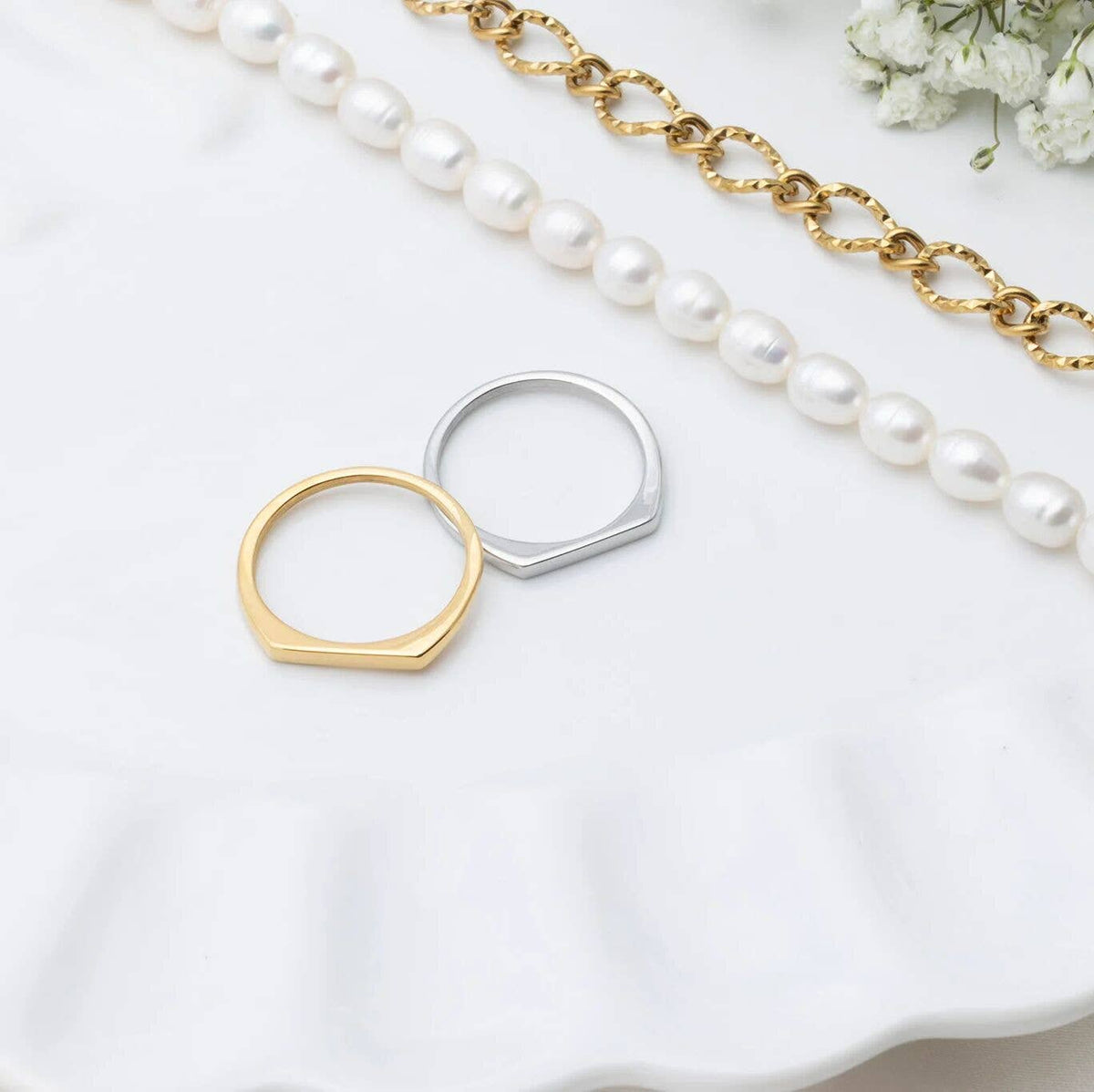 18K Gold PVD Stainless Steel Dainty Flat Blank Stack Ring - WJW