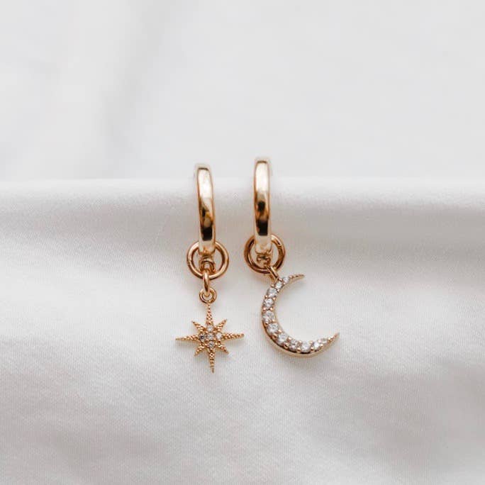 Katie Waltman Jewelry - CELESTIAL STAR AND MOON HOOPS