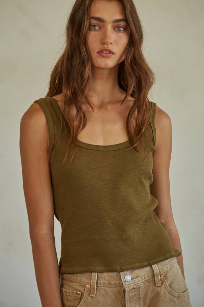 By Together - L6866 | Knit Ribbed Scoop Neck Sleeveless Top