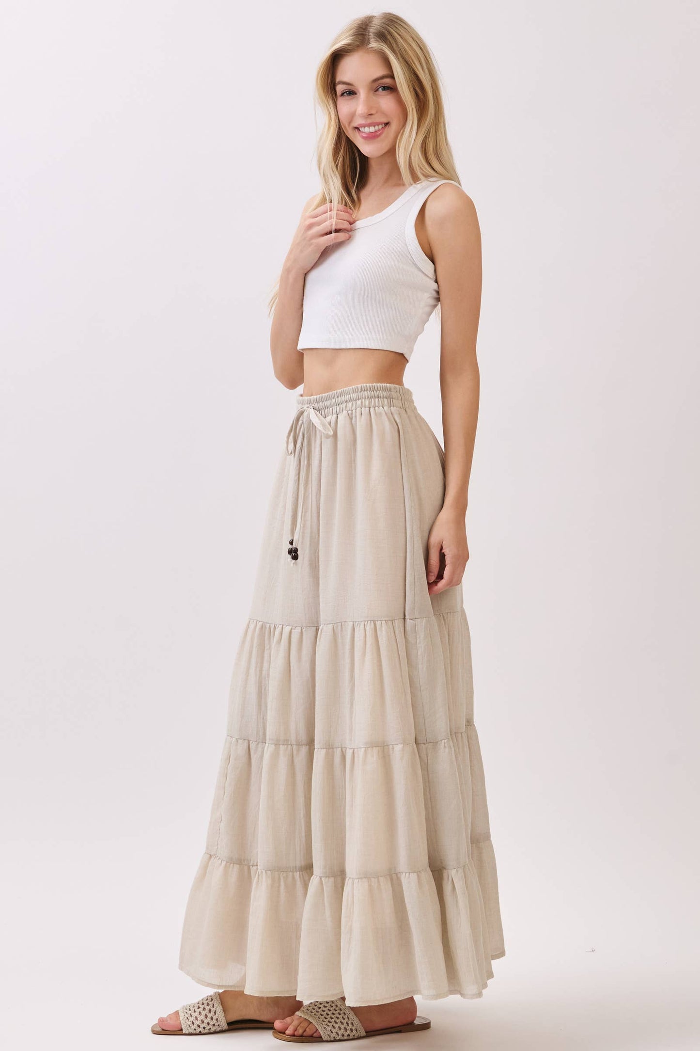Tiered Coconut Tie Detail Maxi Skirt - Final Touch