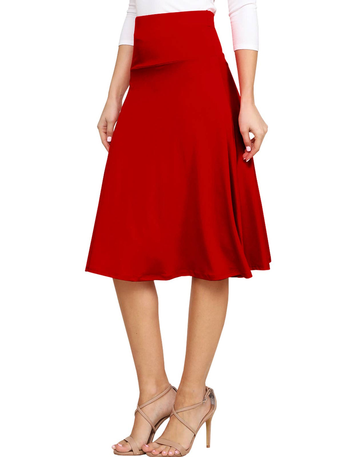 High Waist Elastic Flared Midi Skirt - NINEXIS