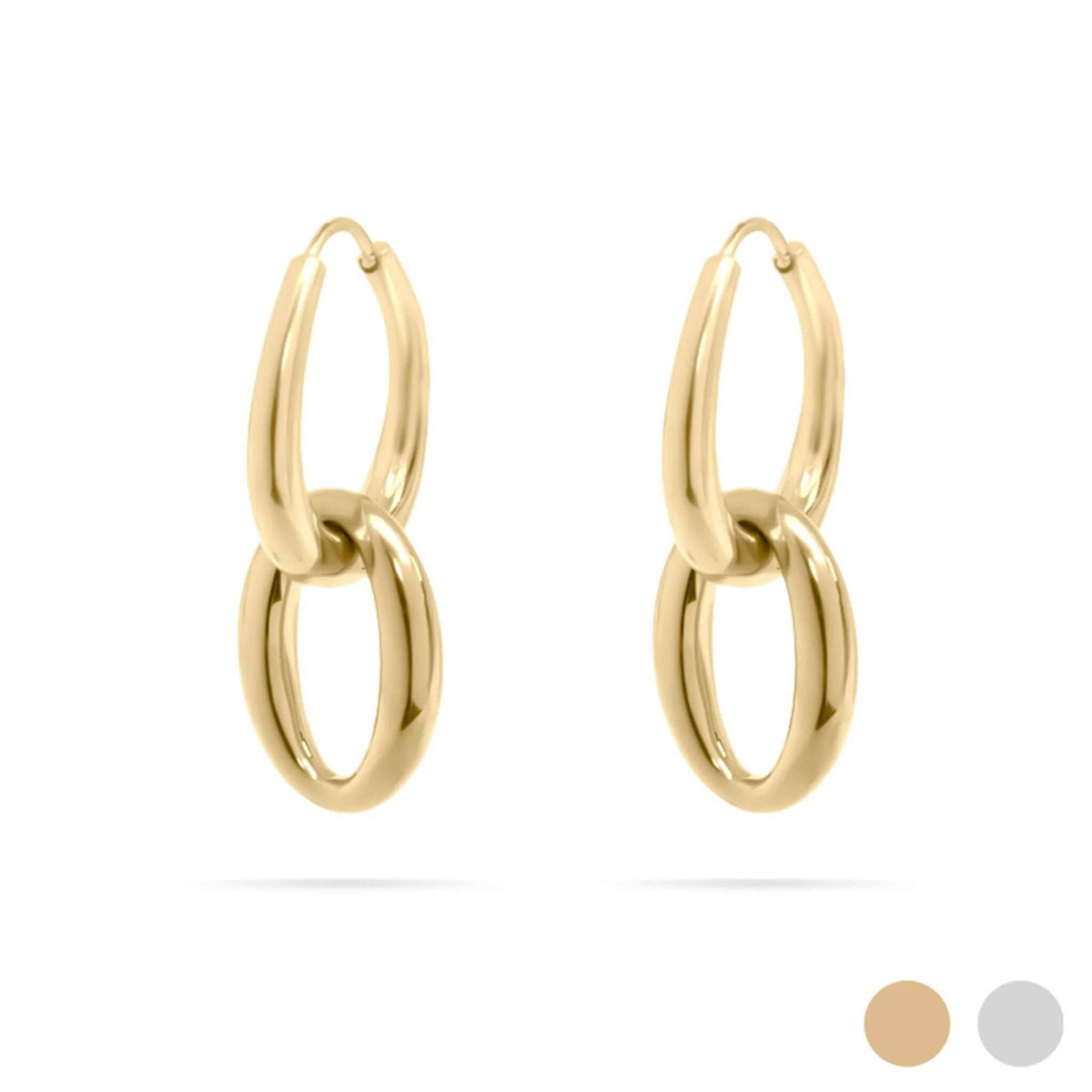 18K Gold PVD Stainless Steel Double Hoop Dangle Earrings - WJW