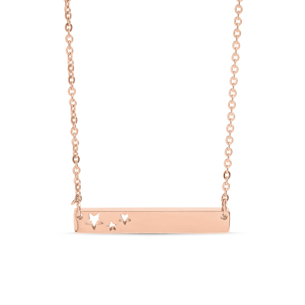 18K Gold PVD Stainless Stars Blank Bar Necklace - WJW