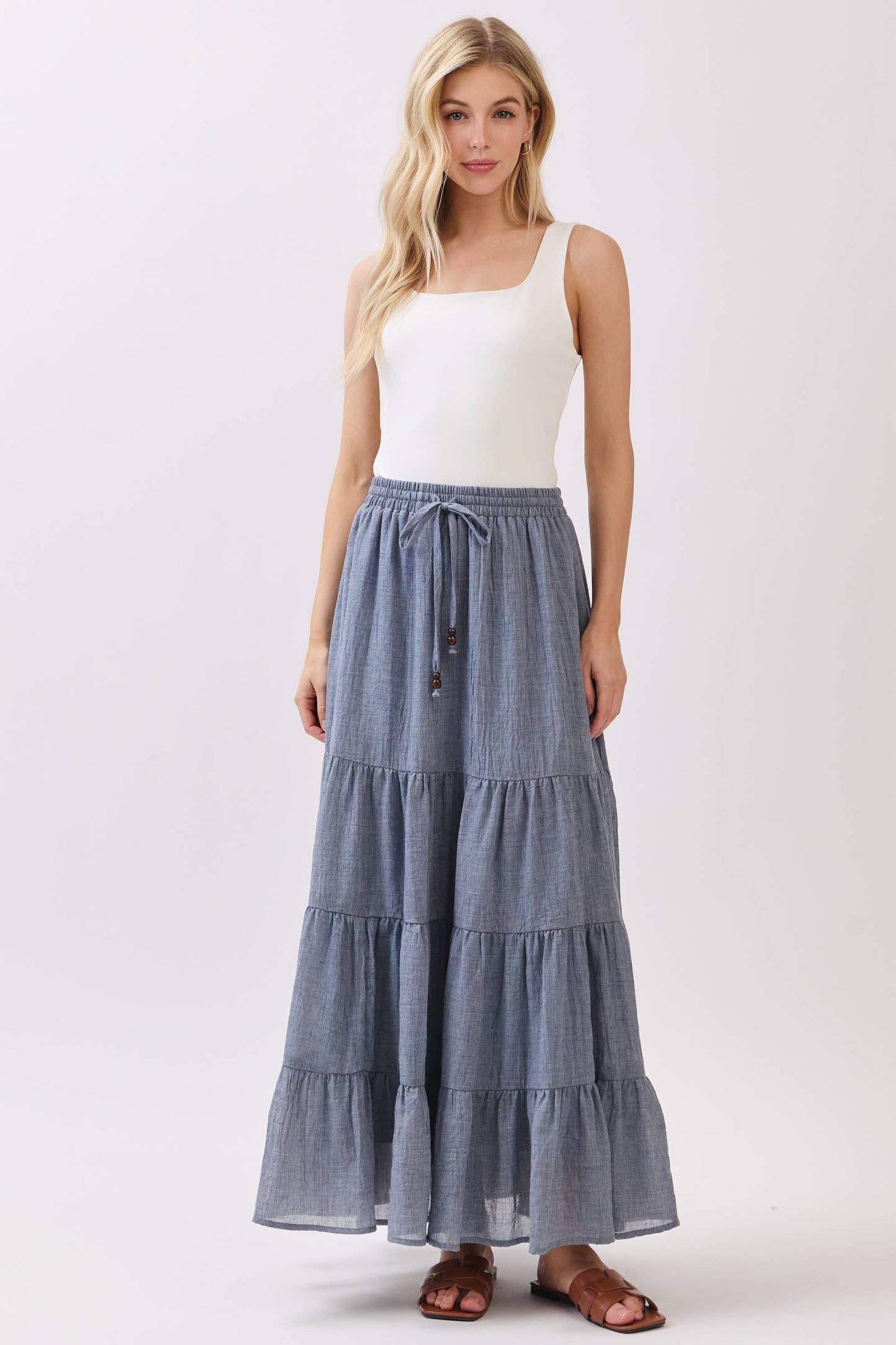 Tiered Coconut Tie Detail Maxi Skirt - Final Touch
