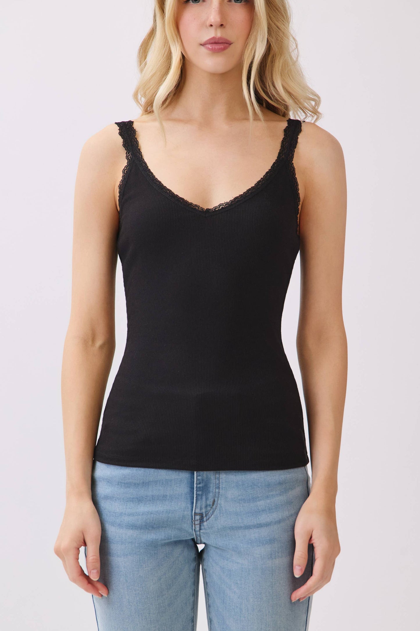 RK56967 - V-NK LACE TRIMMED TANK TOP