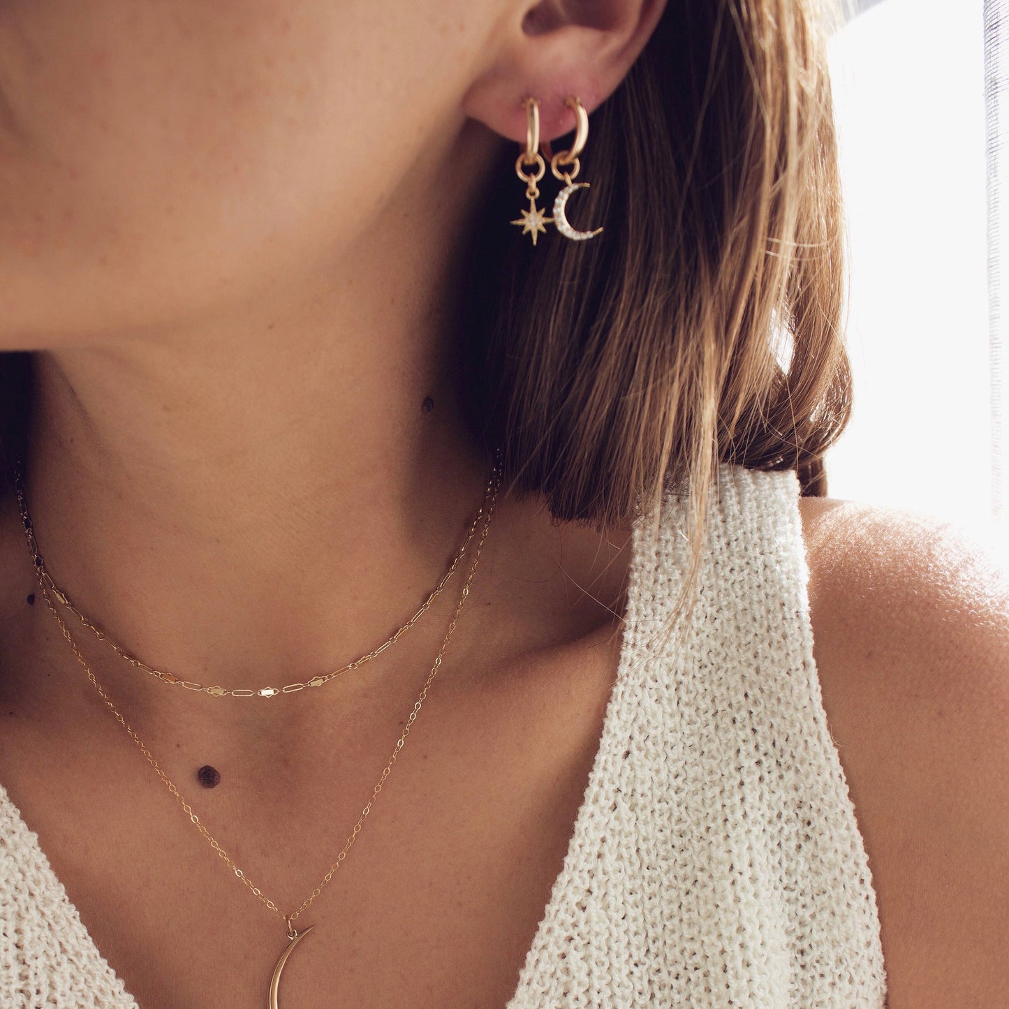 Katie Waltman Jewelry - CELESTIAL STAR AND MOON HOOPS