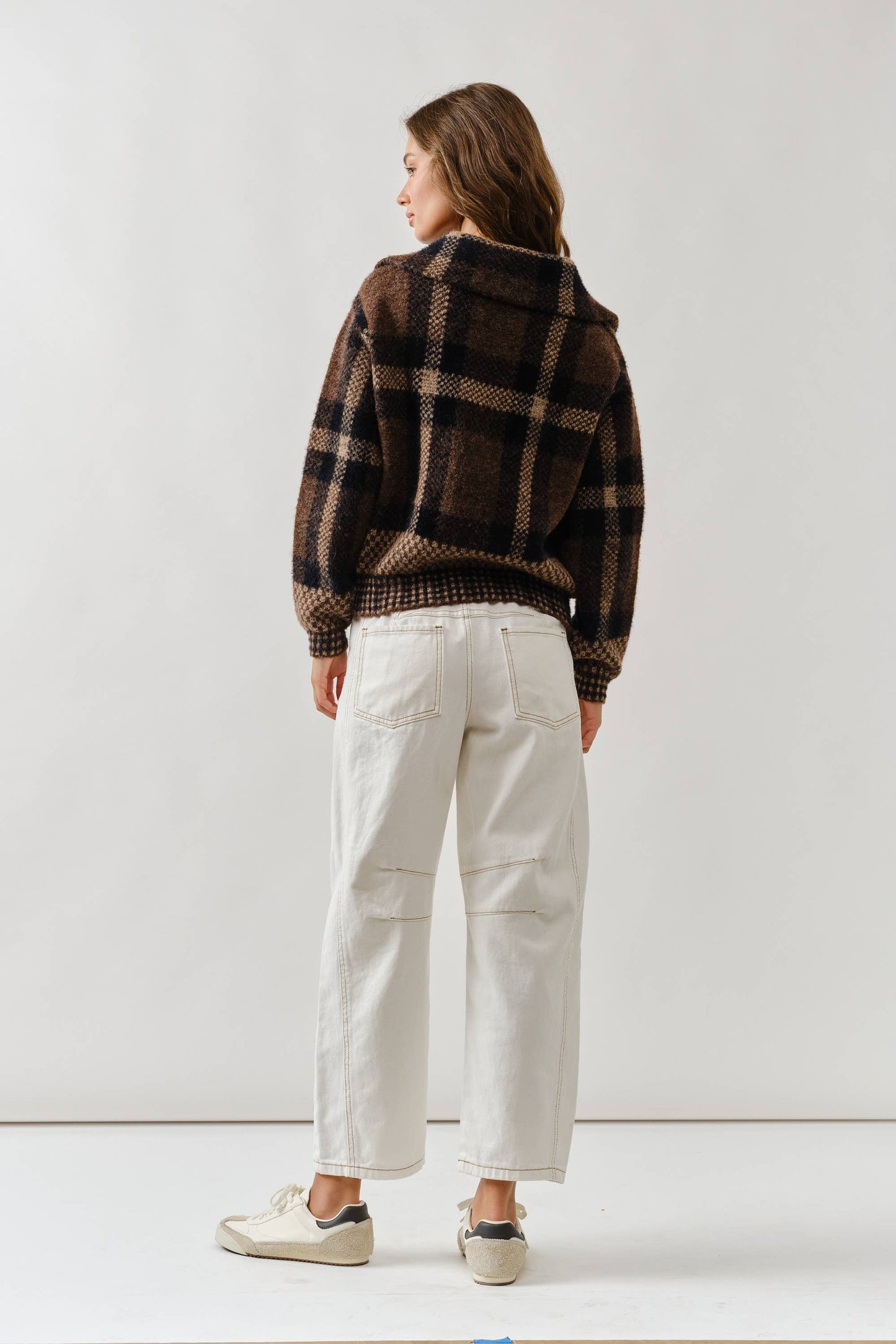 Aaron & Amber - MAJ3293 PLAID BUTTON DOWN CARDIGAN