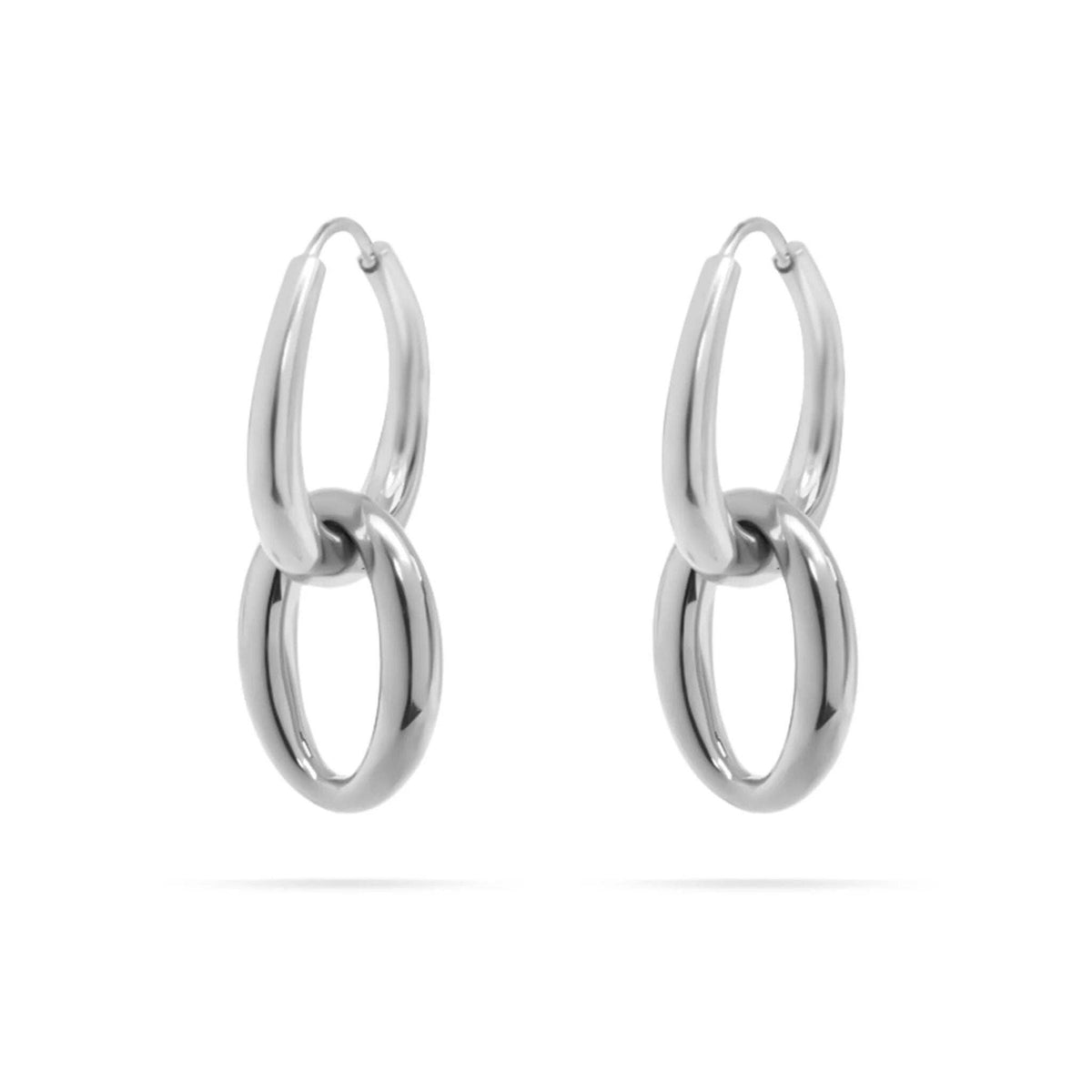 18K Gold PVD Stainless Steel Double Hoop Dangle Earrings - WJW