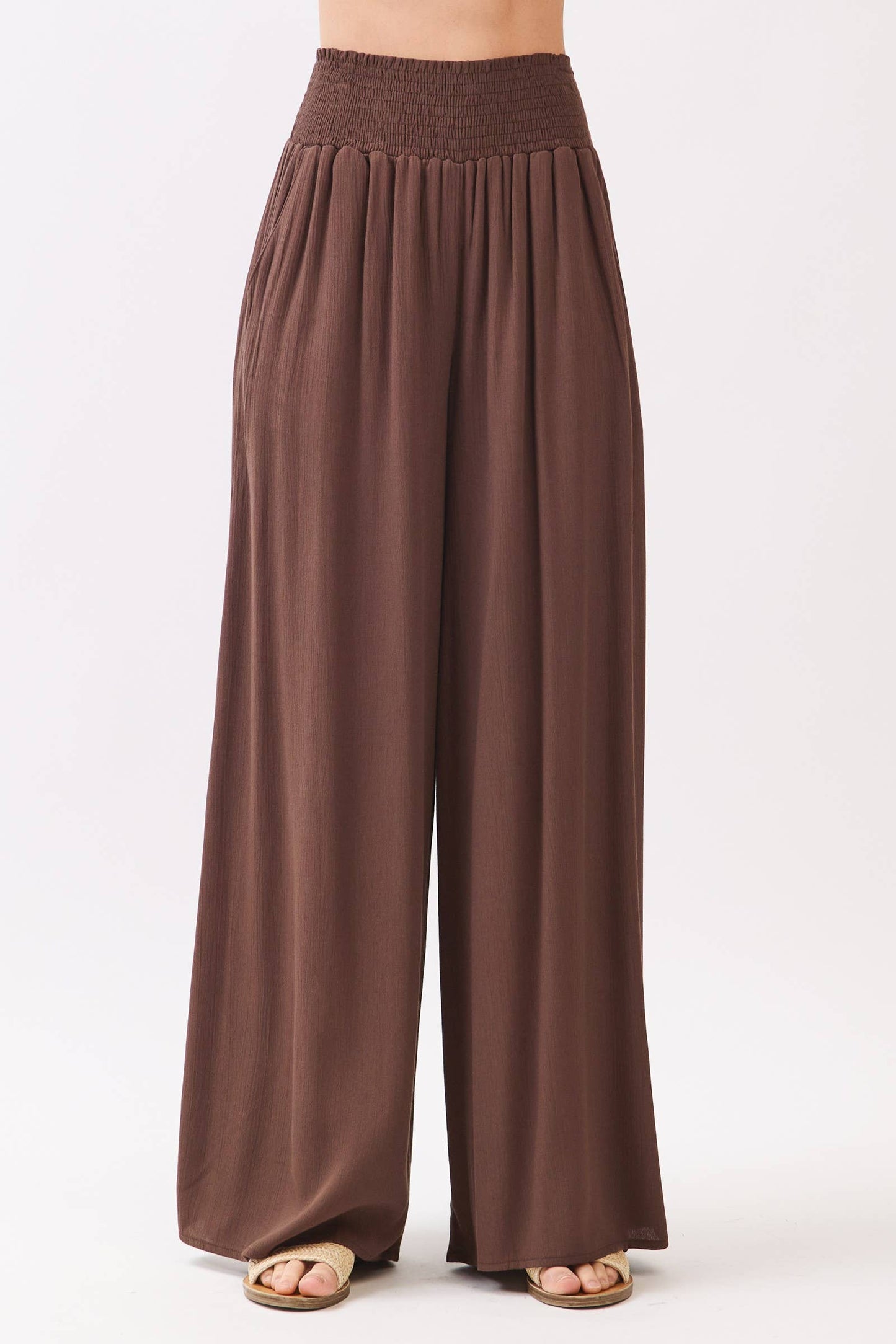 WIDE SMOCK WAIST WIDE LEG PANTS - VNP70263D