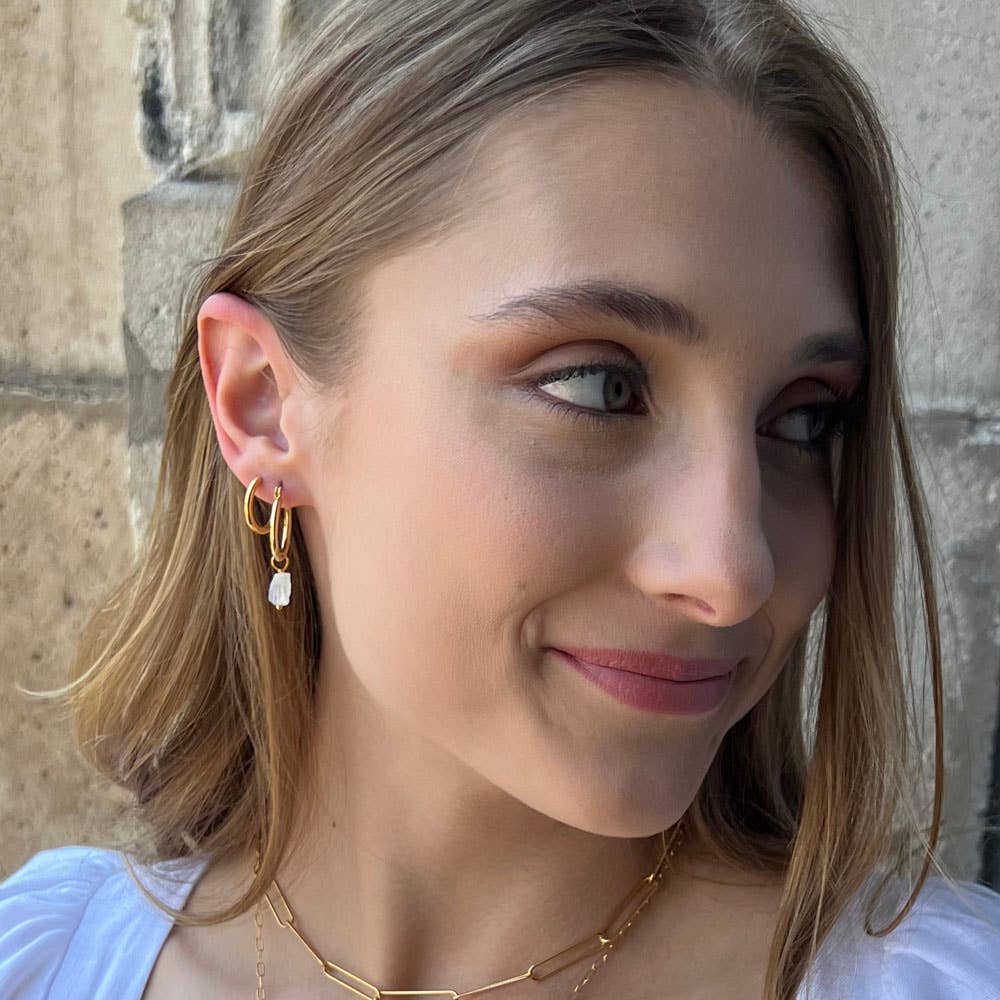 Raw Rough Cut Gemstone Hoops