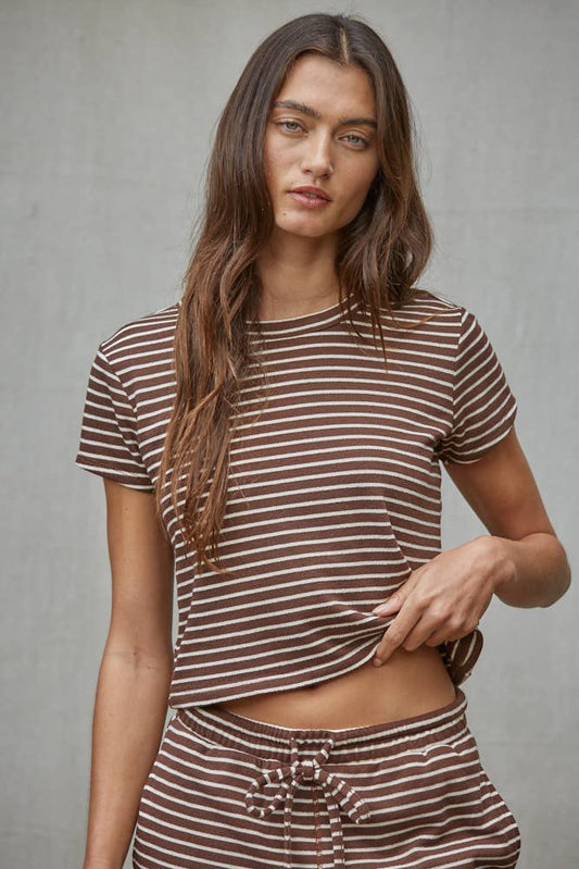 Knit Polyester Cotton Striped Short Sleeve Top - By Together