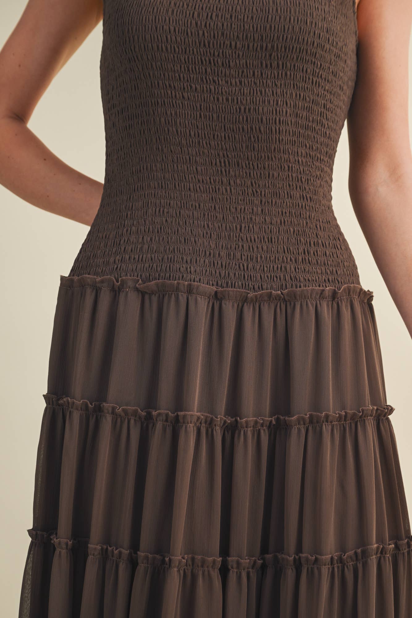 Mustard Seed - Smocked Boat Neck Tiered Maxi Dress