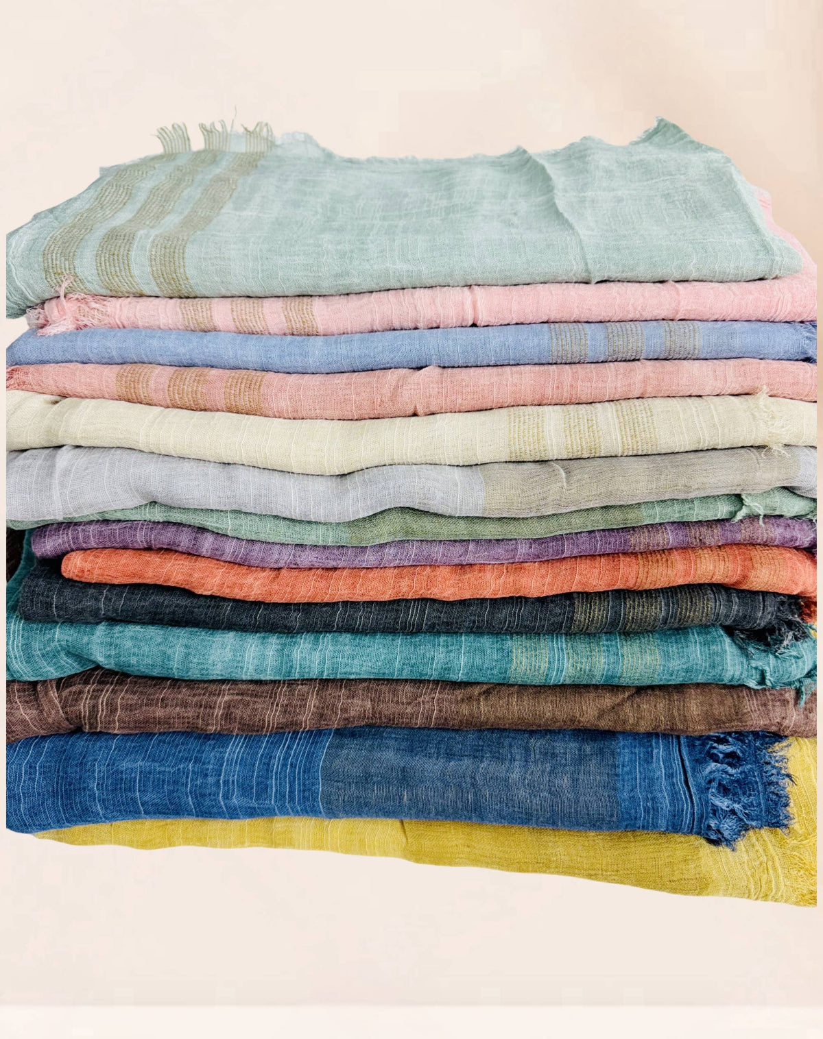 JC Sunny Fashion - JC021038 Textured Gauze Scarf Shawl – Soft Washed Colorblock Wrap with Subtle Distressed Dye & Raw Fringe Edges