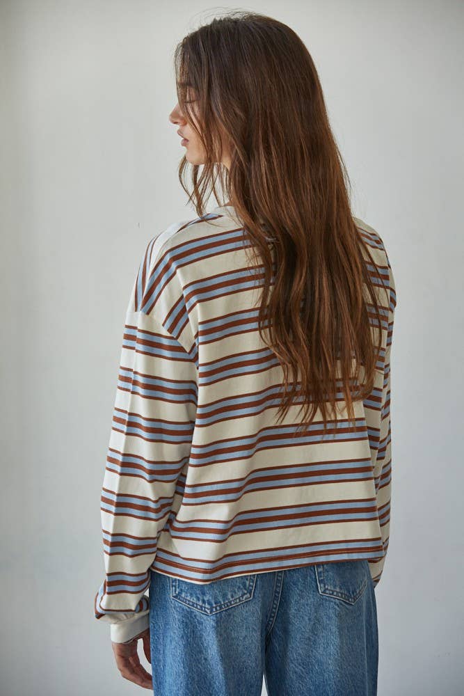 Knit Cotton Multicolor Stripe Crew Neck Long Sleeve - By Together