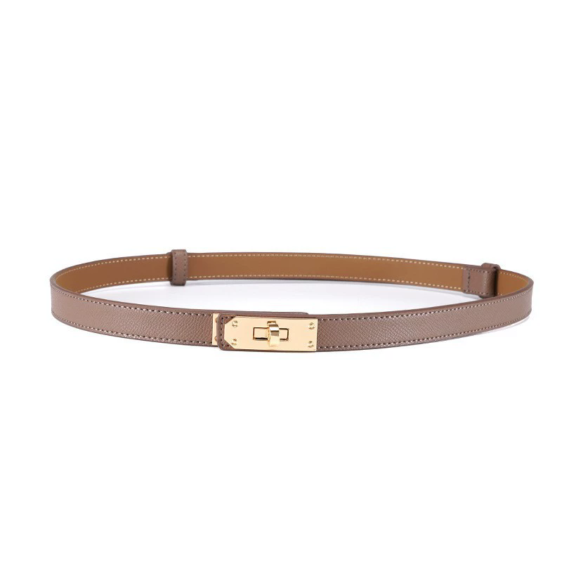 Women’s Skinny Leather Adjustable Belt with Turn-Lock Buckle for Dresses & Jeans
