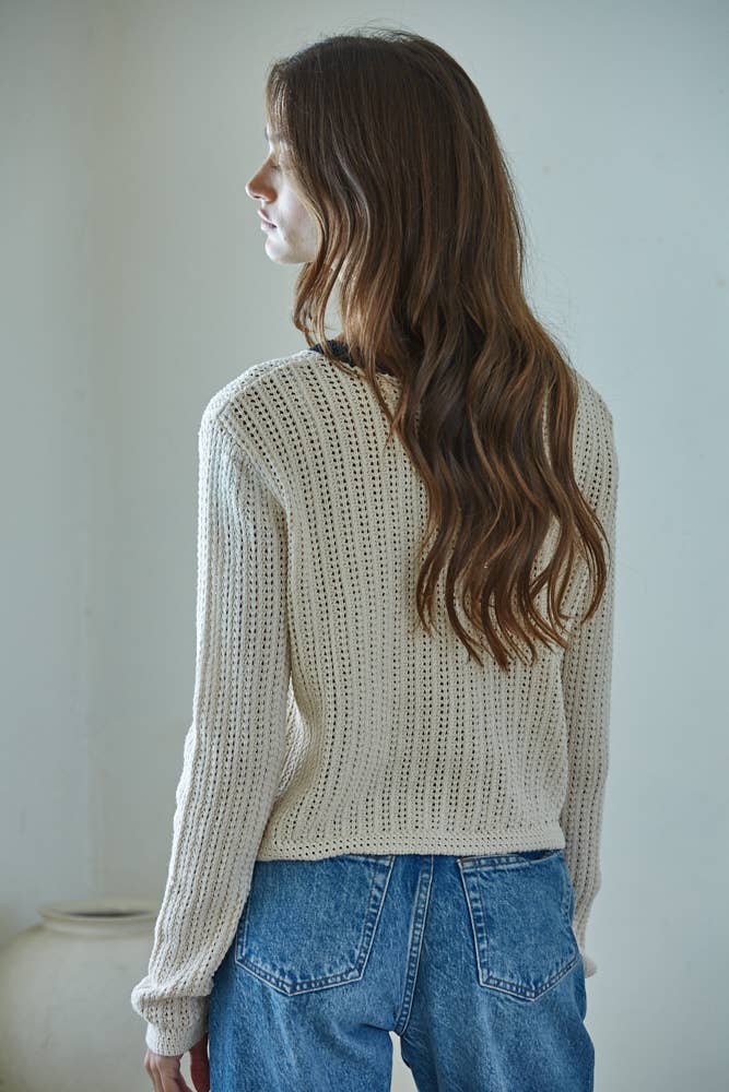 By Together - W2376T2 |Knit Sweater Cotton Cardigan Top