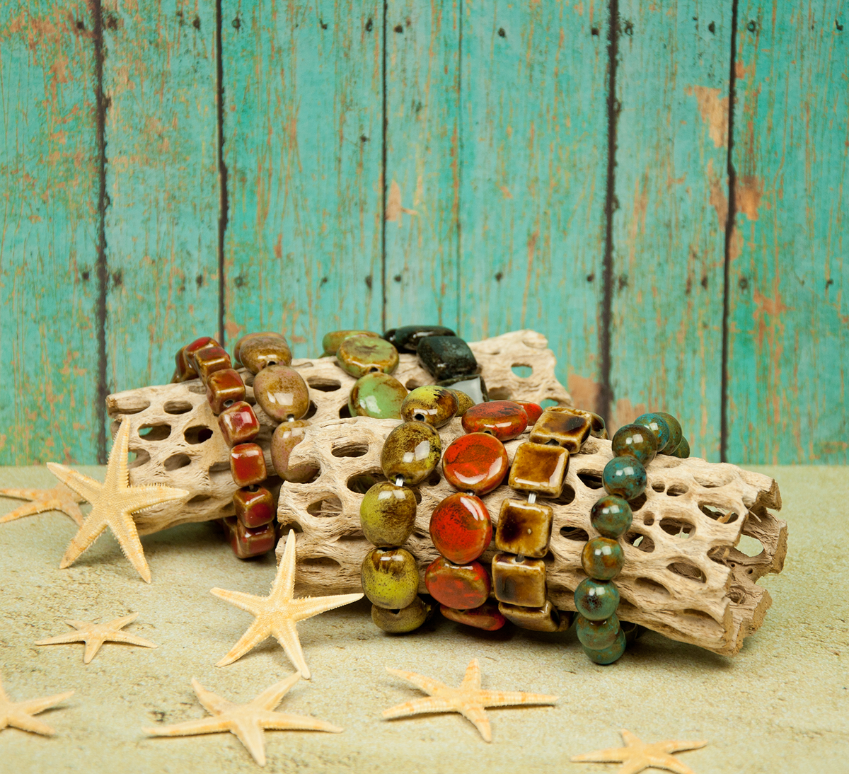 Mixed Color and Shape Clay Bead Stretch Bracelets