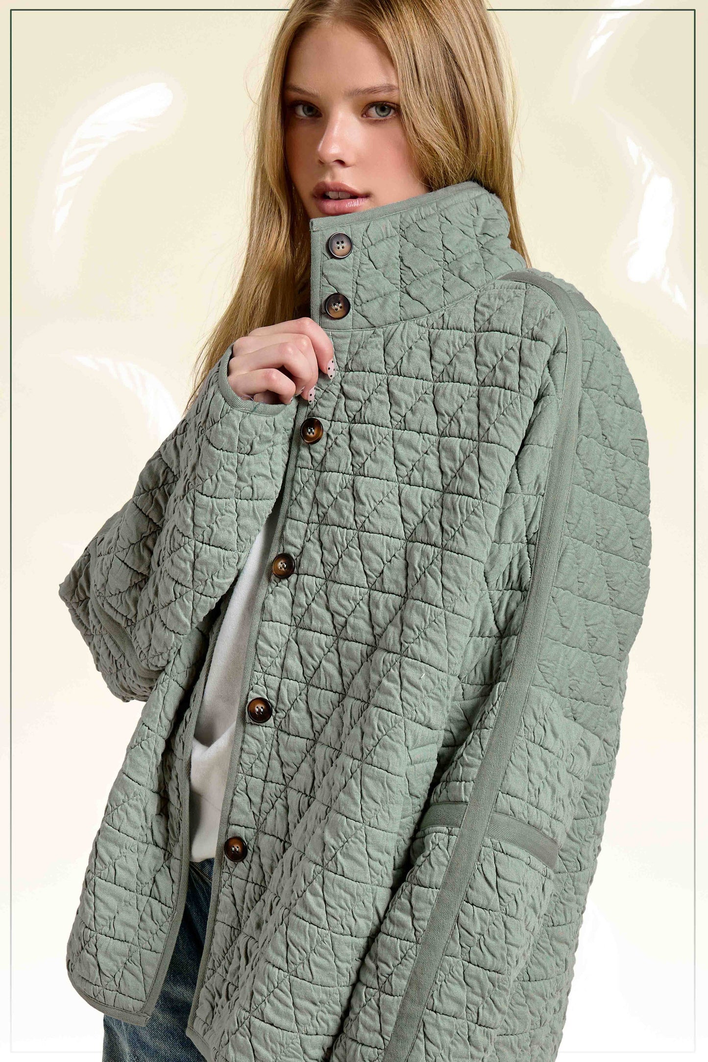 La Miel - JKT1787-Oversized Soft Quilted Button Down Jacket