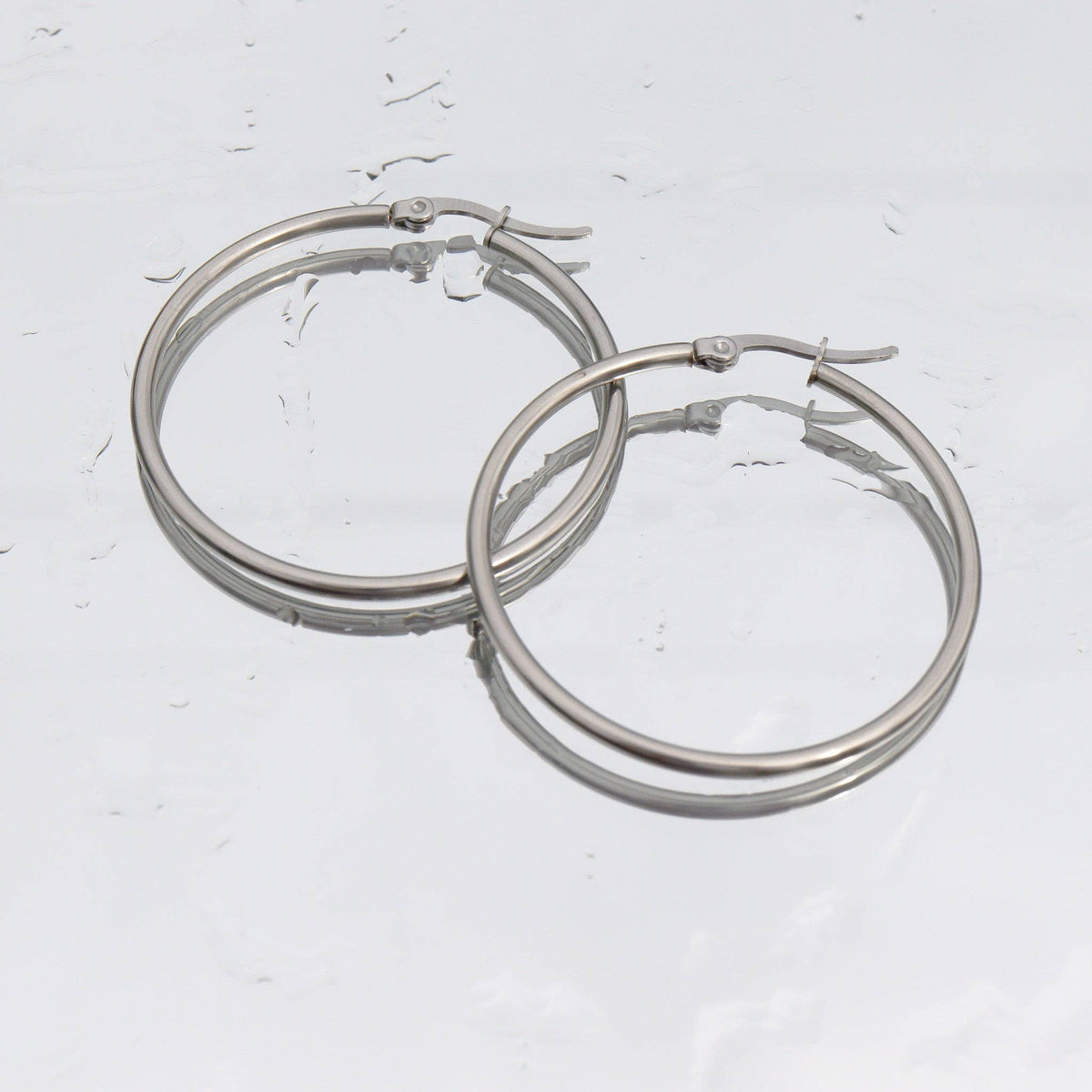 18K Gold PVD Stainless Steel Round Tube Hoop Earrings - WJW