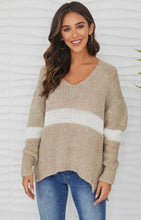 Load image into Gallery viewer, STRIPED KNIT V-NECK
SWEATER
