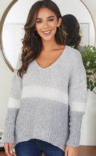 Load image into Gallery viewer, STRIPED KNIT V-NECK
SWEATER
