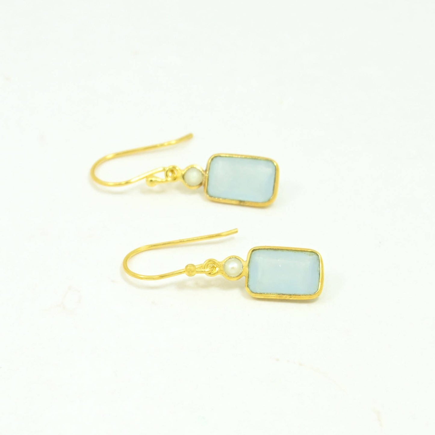 Schmuckoo x Noyre Berlin - Birdie Earring Gold Silver 925 - Pearl & Aqua Chalcedony