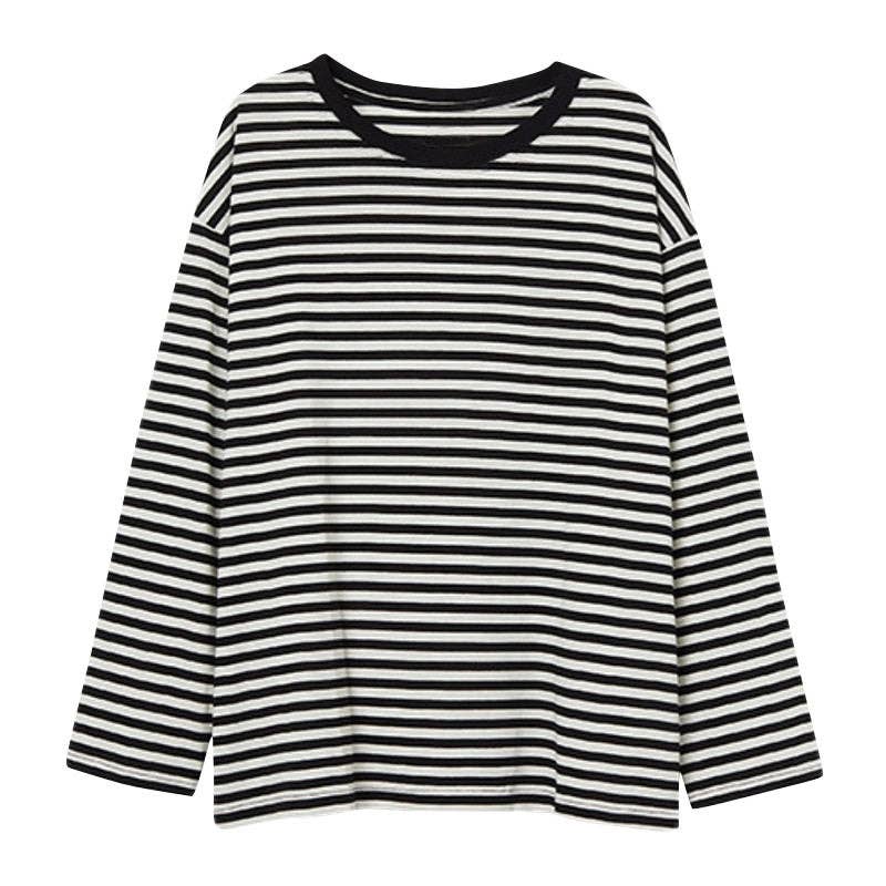 Striped Loose Fit Long Sleeve T-Shirt - Sheer Trend