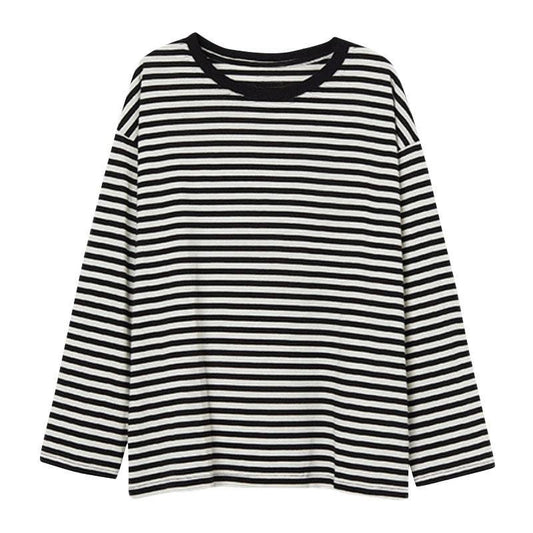 Striped Loose Fit Long Sleeve T-Shirt - Sheer Trend