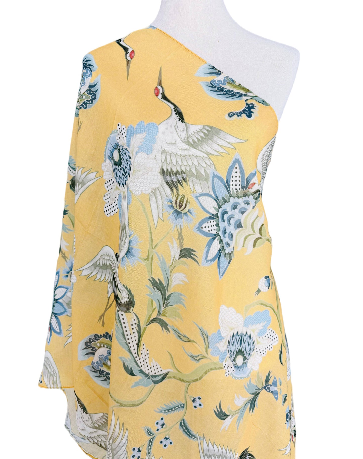 JC Sunny Fashion - JC071151 Yellow-Multi Crane & Floral Scarf