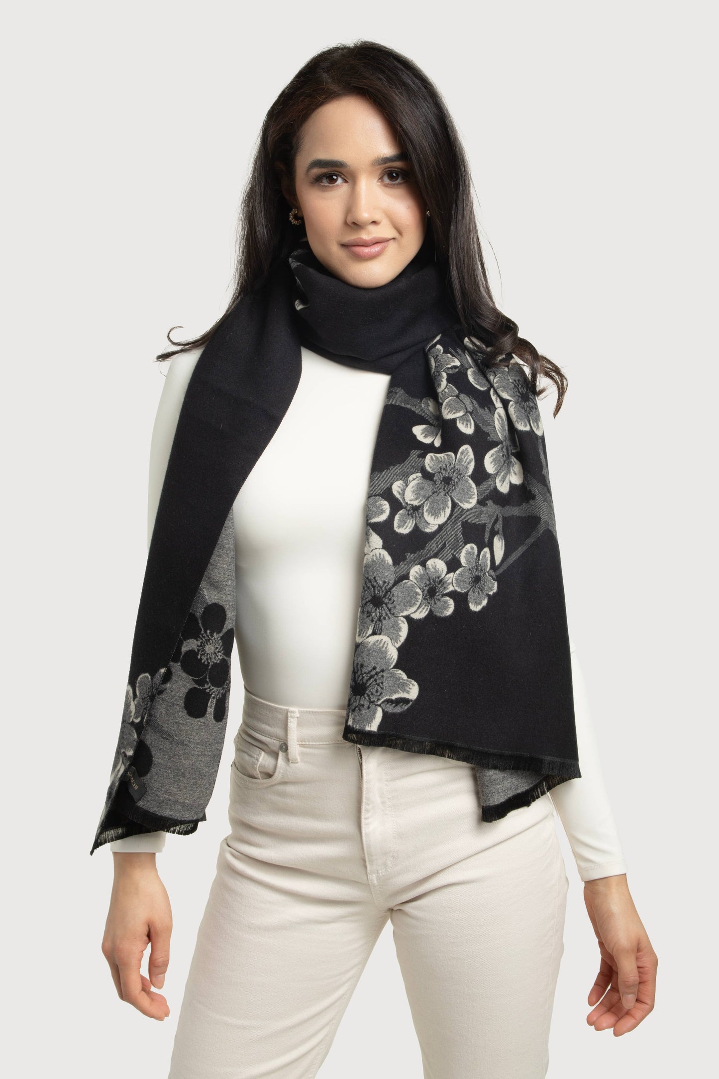 SAACHI - Two Color Floral Reversible Scarf
