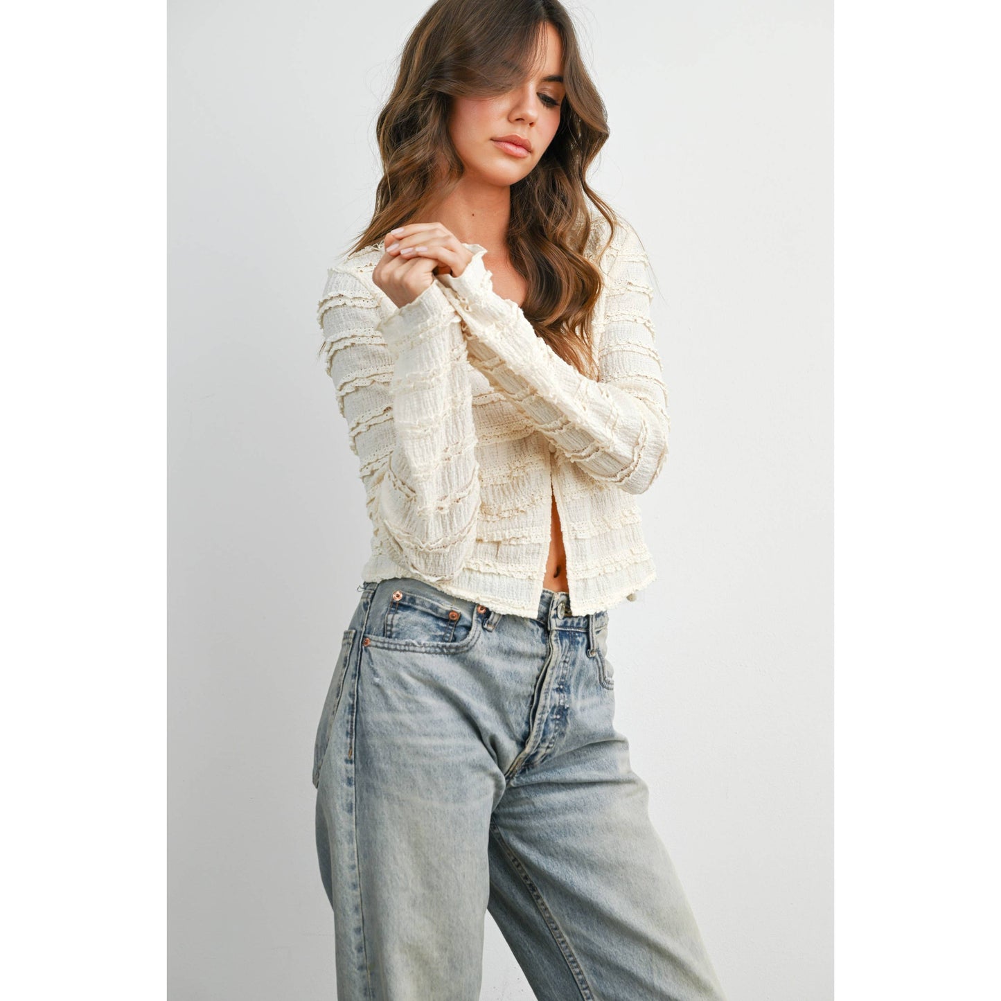BUTTERMELON - Ruched Ribbon Knit Top - BMT8185