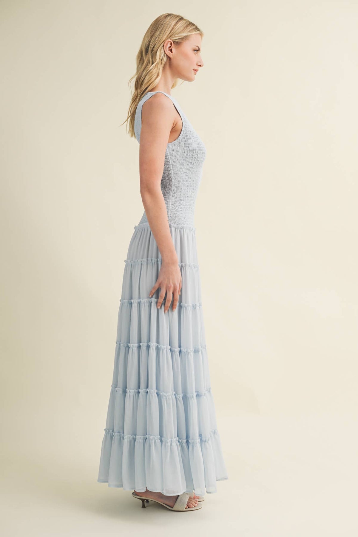 Mustard Seed - Smocked Boat Neck Tiered Maxi Dress