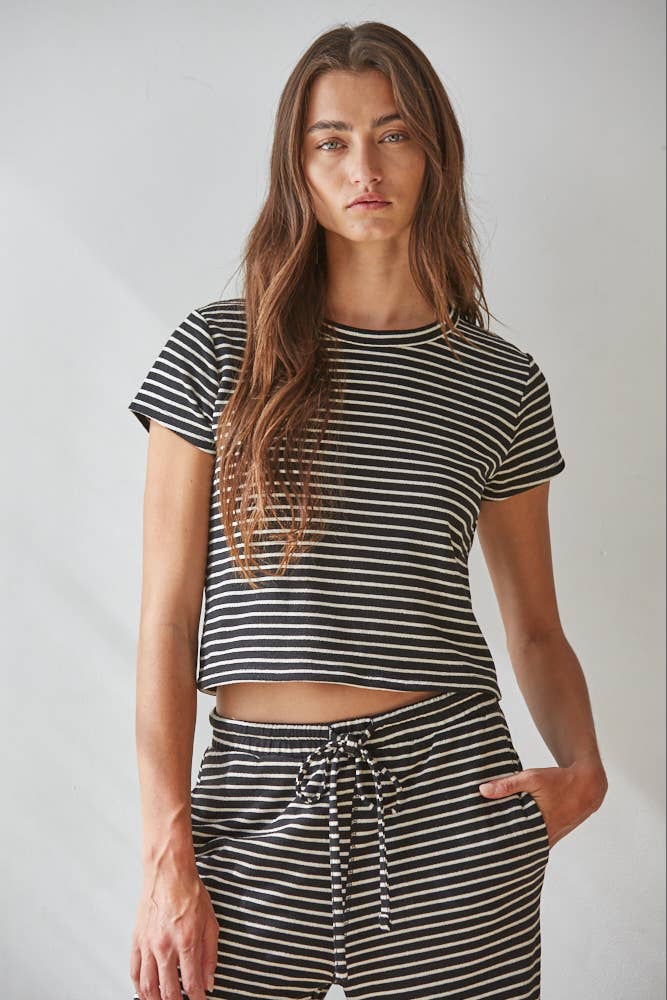 Knit Polyester Cotton Striped Short Sleeve Top - By Together