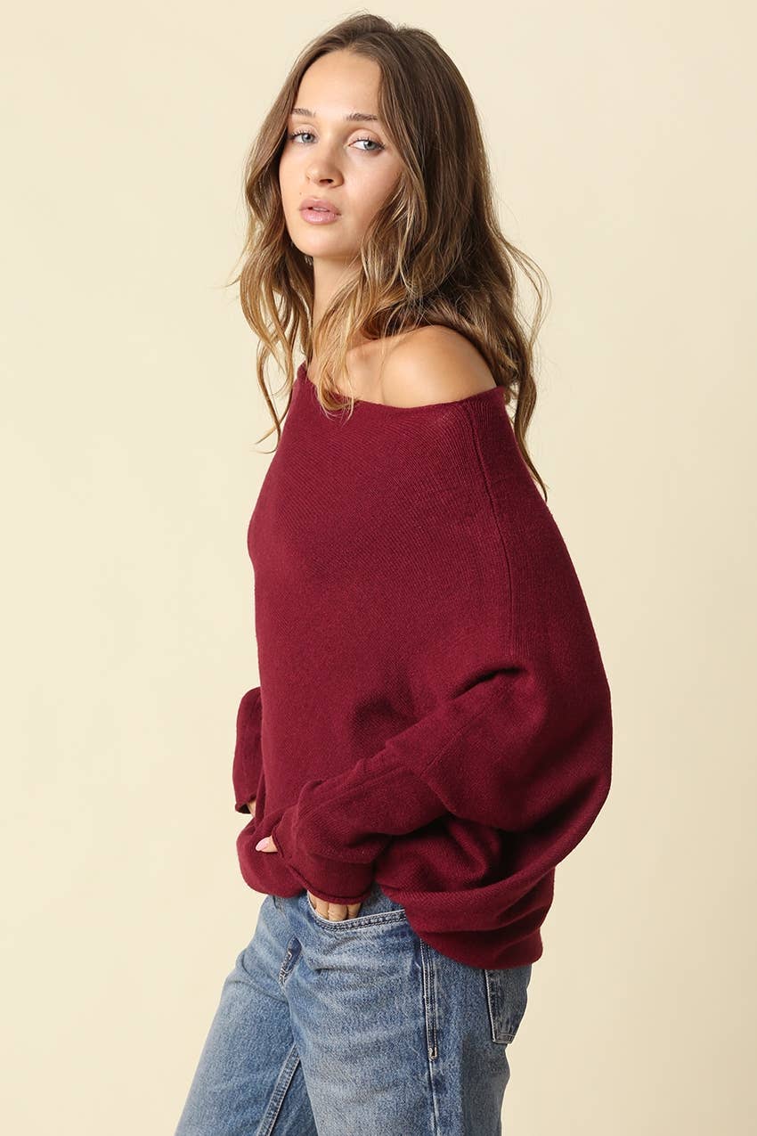 Amar Asymmetric Off-Shoulder Sweater - Olivaceous