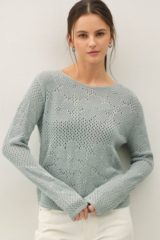 Be Cool - FLORAL PATTERN CROCHET SWEATER TOP