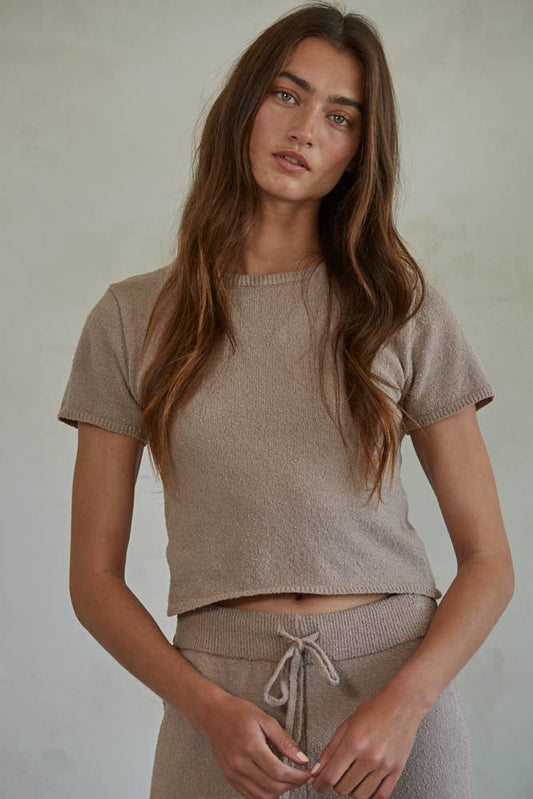 By Together - W1633 | Knit Sweater Short Sleeve Crop Top