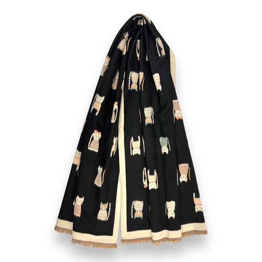 London Scarves - Colourful Cat prints on Wool blend