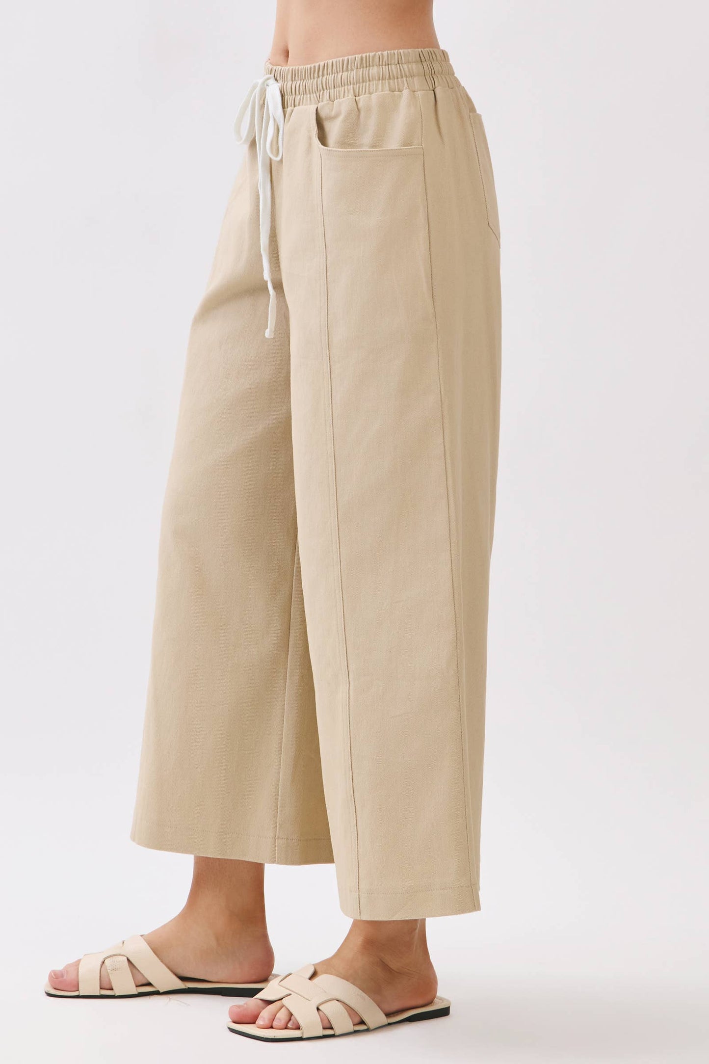 COTTON SPAN WIDE LEG PANTS - Final Touch