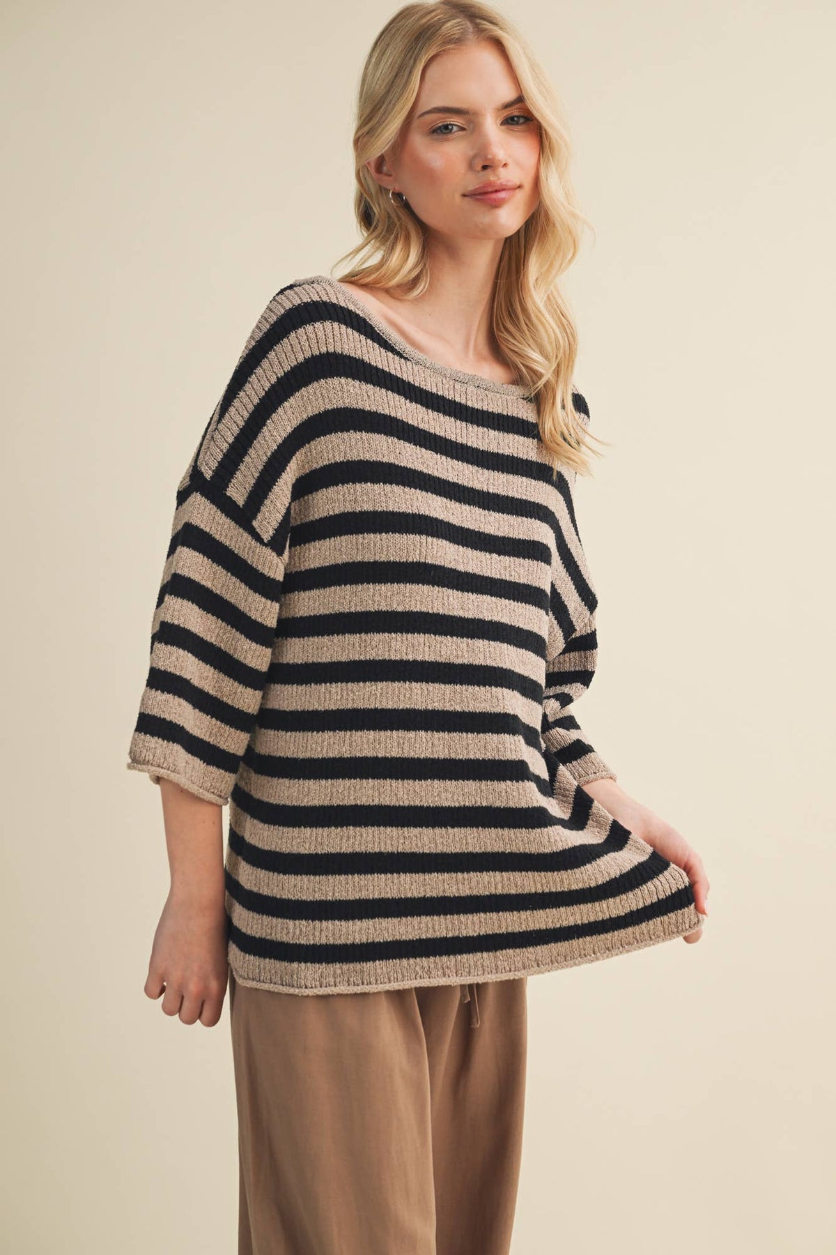 Mustard Seed - Engineered Stripe Bateau Neck Pullover