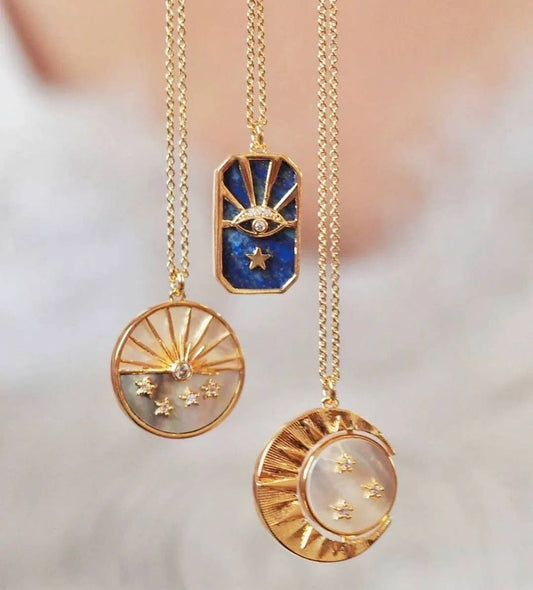 Moon - Lunar Phase- Medallion Necklace 14k Steel