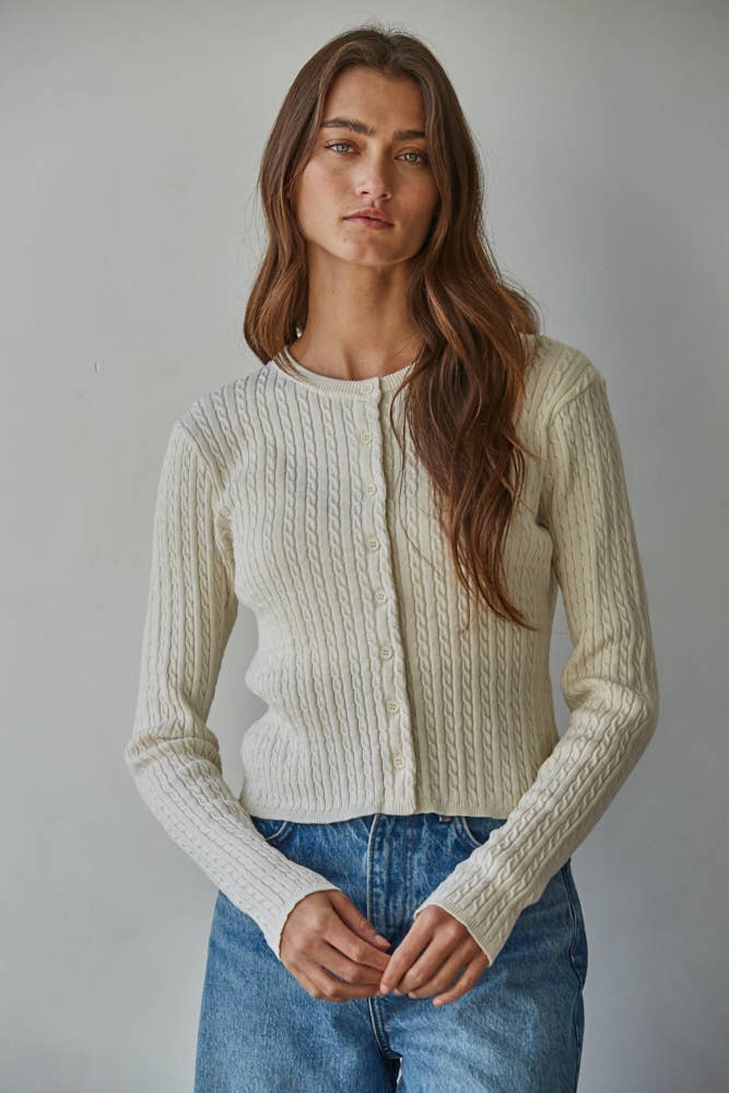 Knit Cable Sweater Cotton Button Down Cardigan Top - By Together