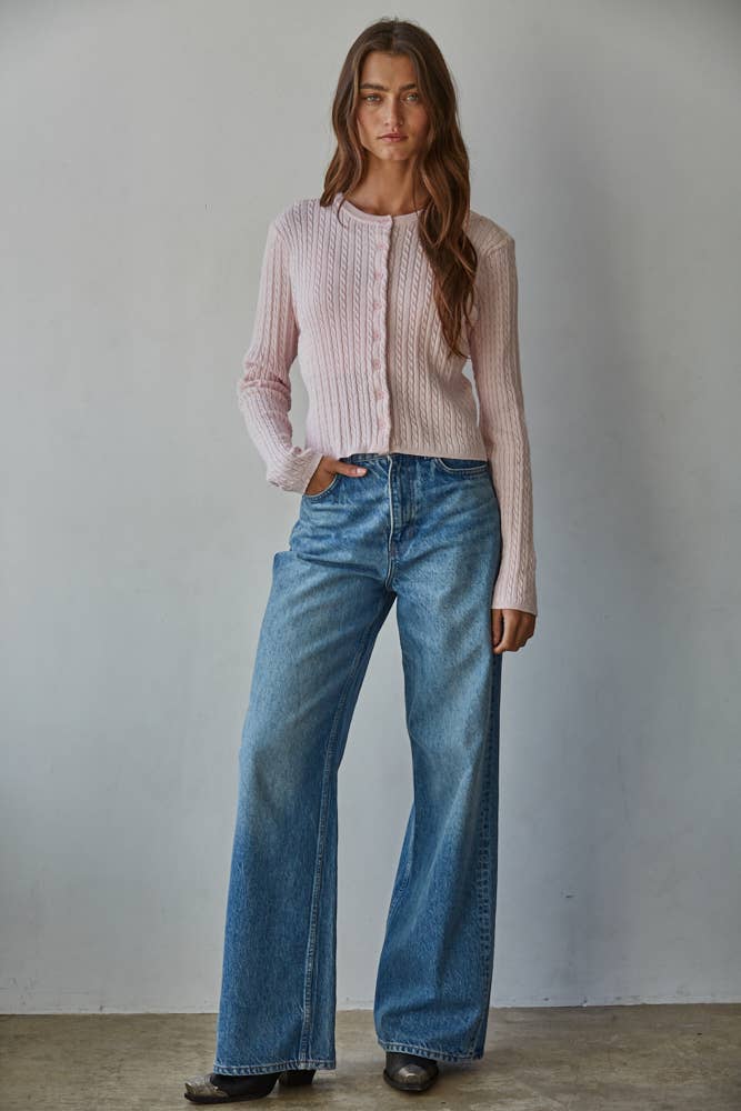 Knit Cable Sweater Cotton Button Down Cardigan Top - By Together