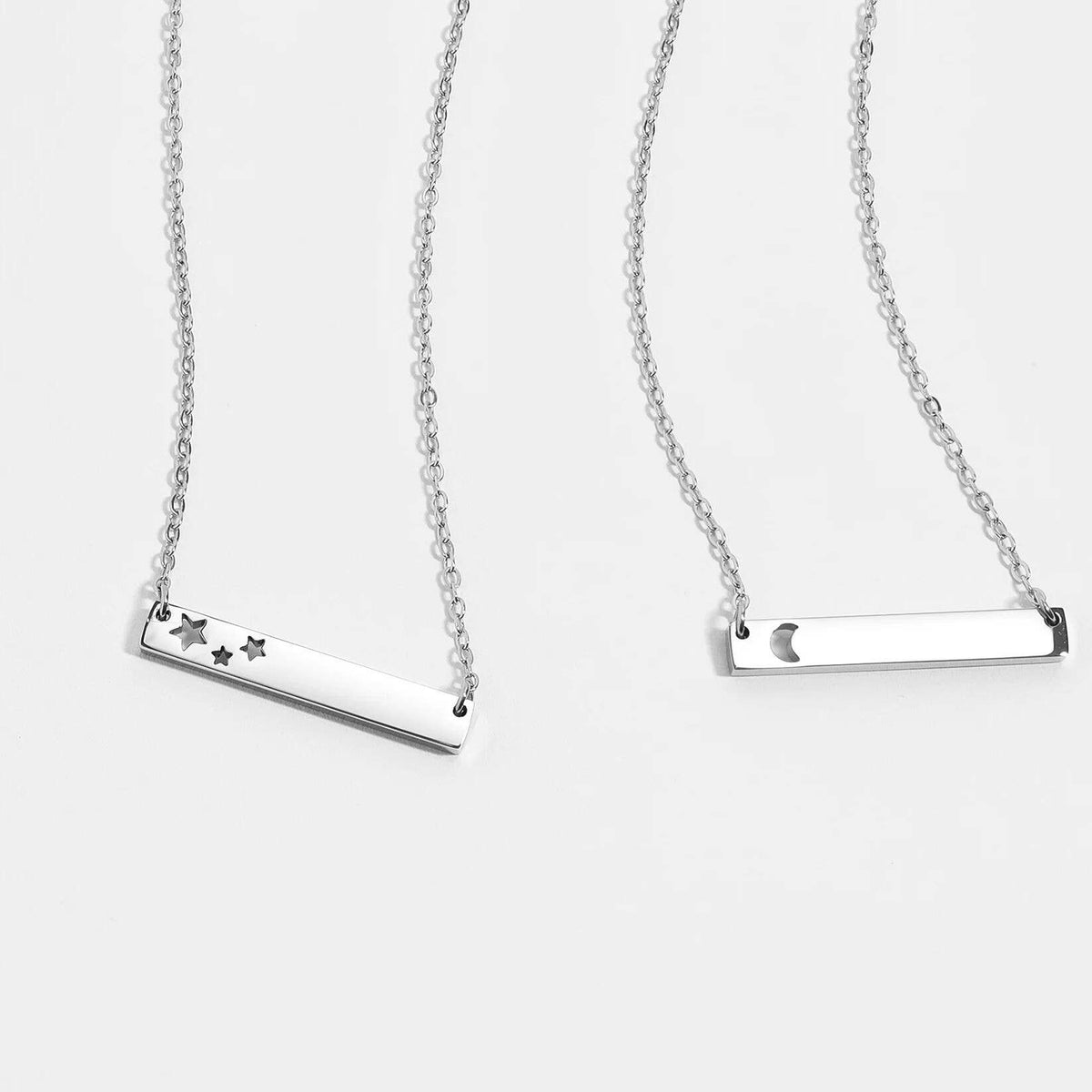 18K Gold PVD Stainless Stars Blank Bar Necklace - WJW
