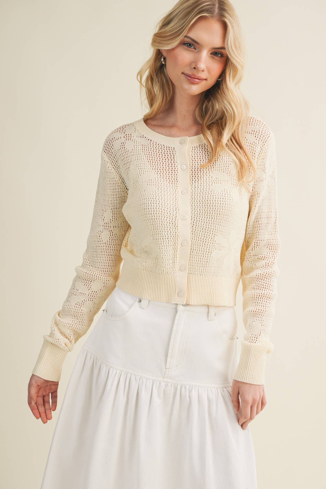 Mustard Seed - Botanical Trellis Pointelle Knit Cardigan