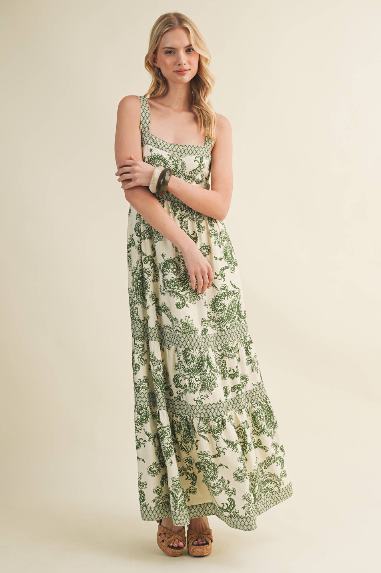 Mustard Seed - Banded Paisley Print Tiered Maxi Dress