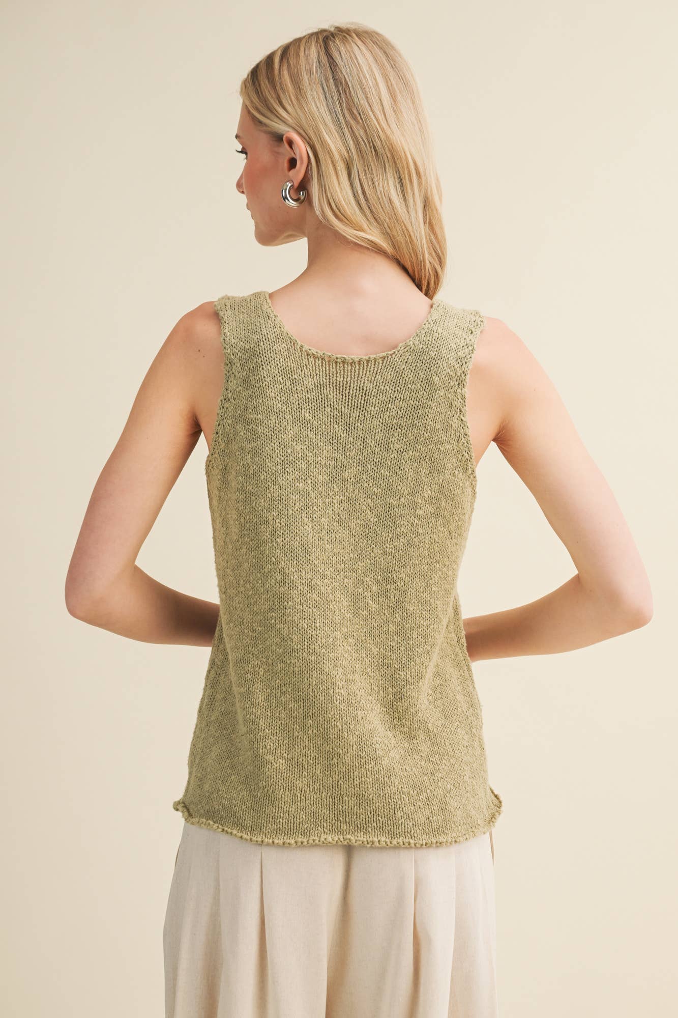 Mustard Seed - Textural Knit Raw-Edge Sleeveless Top