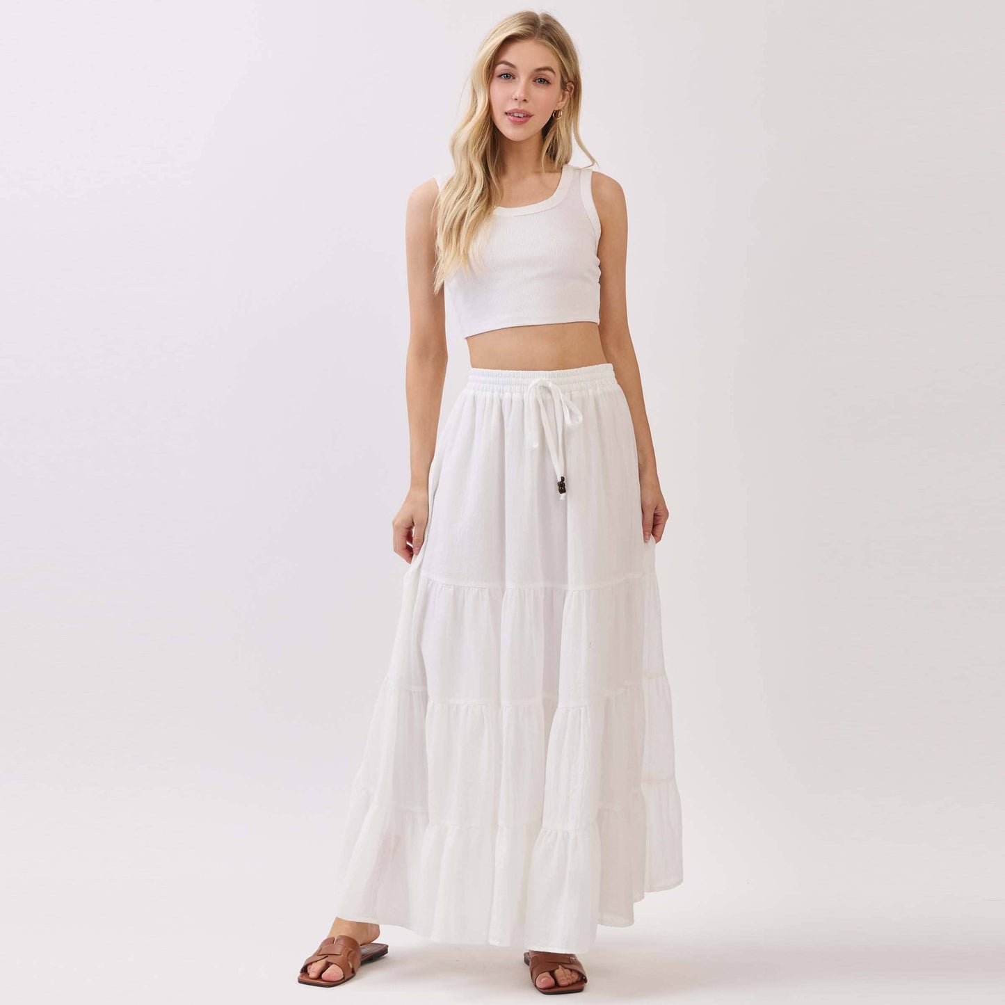 Tiered Coconut Tie Detail Maxi Skirt - Final Touch