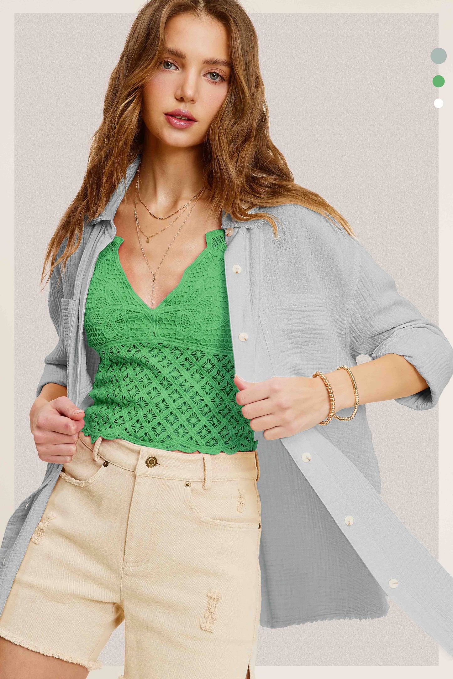 La Miel - SRT7448-Soft Washed Crinkled Gauze Button Down Shirts